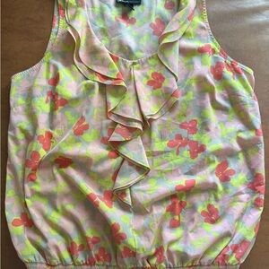 Lane Bryant Sleeveless Floral Ruffle Neck Blouse Size 20 Smocked Hem